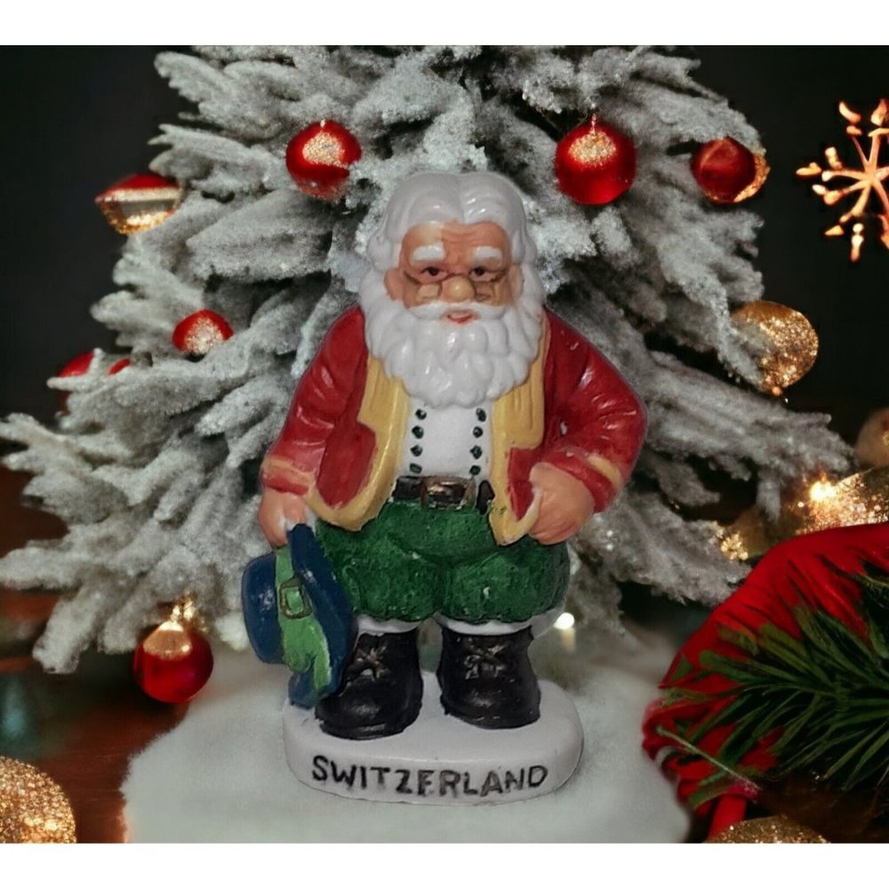 Vintage Santa Claus Figurine Christmas Souvenir from Switzerland Ceramic  3"